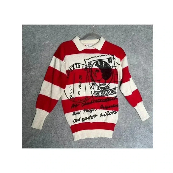 Sweater Bee Women's Vintage Red White Striped Postage Stamp Design - Small - Picture 3 of 8